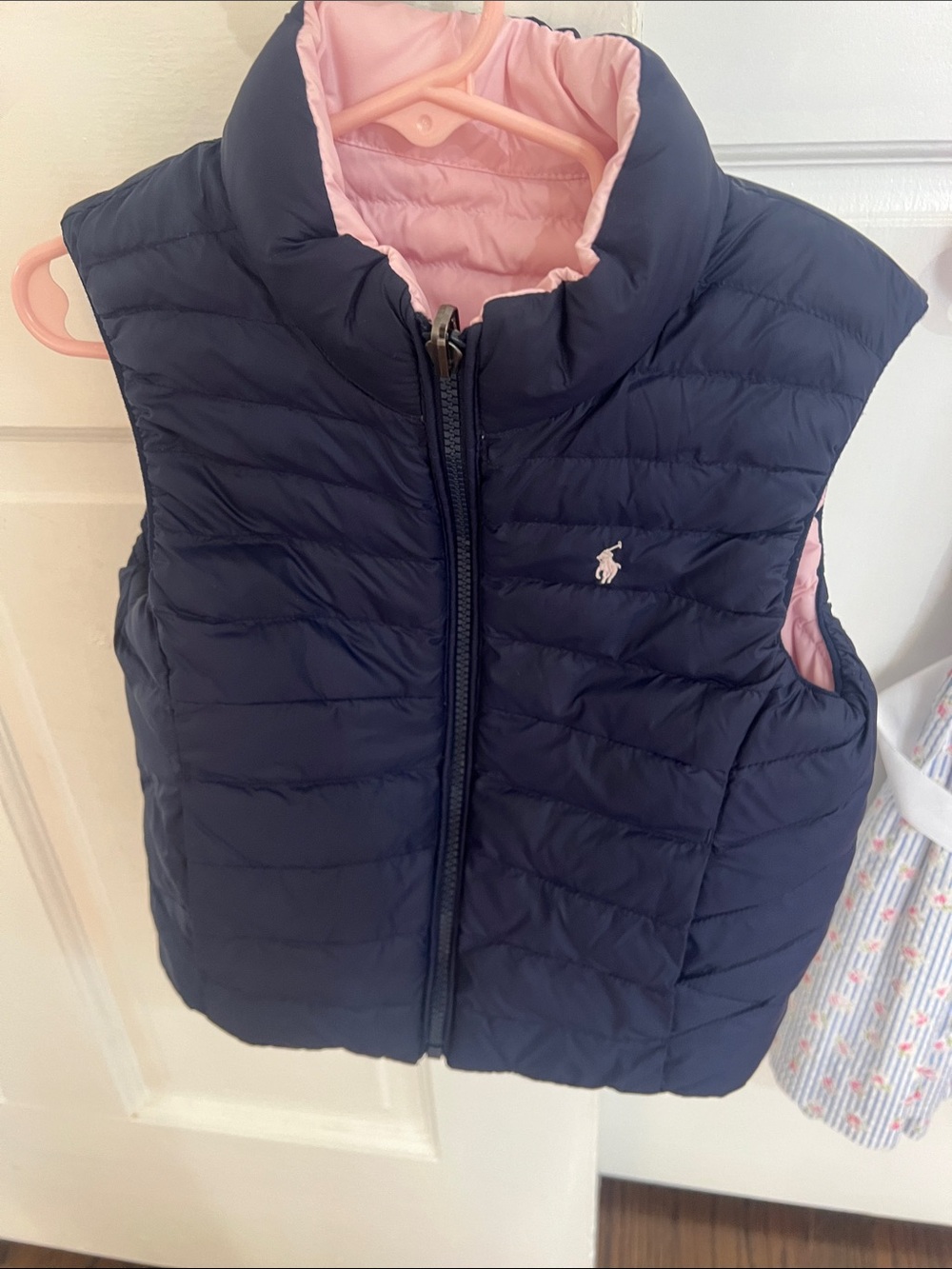 Ralph Lauren Navy Puffer Vest with Pink Interior